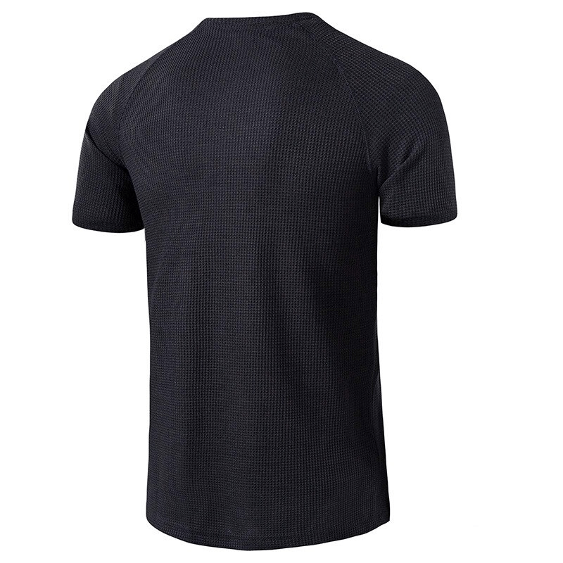 Men's short sleeves breathable black t-shirt, perfect for sports and fashion, with a slim fit design, ideal for activewear.